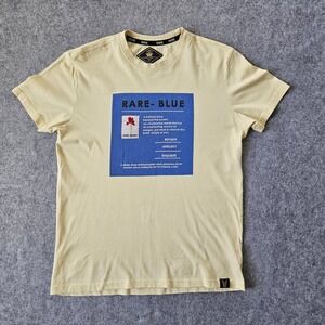 Rare Rabbit Atelier Cassini-3 Mens Yellow Graphic T-Shirt Rare-Blue Size M